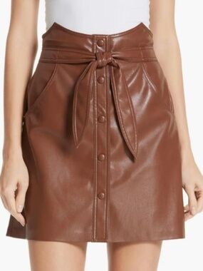 Nanushka Chai A-line Western vegan leather brown tie Mini Skirt